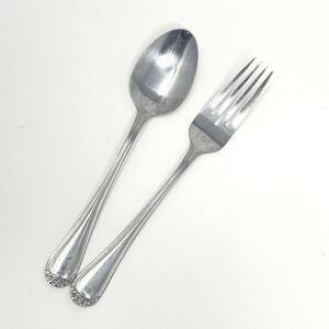 Rogers Stanley Roberts TRIO ROSE PETAL Stainless Dinner Fork 7 3/8” & Spoon 7”